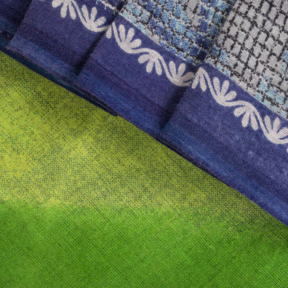 Sanskriti Vintage Saree Blue Soft Pure Cotton Floral Print Sari 5+YD Craftfabric