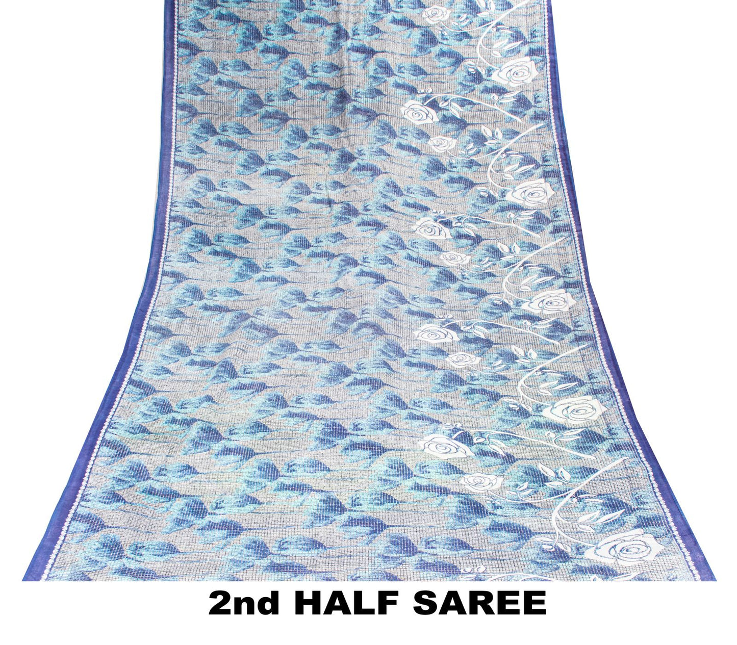 Sanskriti Vintage Saree Blue Soft Pure Cotton Floral Print Sari 5+YD Craftfabric