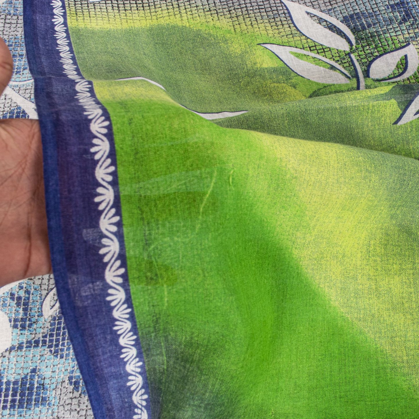 Sanskriti Vintage Saree Blue Soft Pure Cotton Floral Print Sari 5+YD Craftfabric