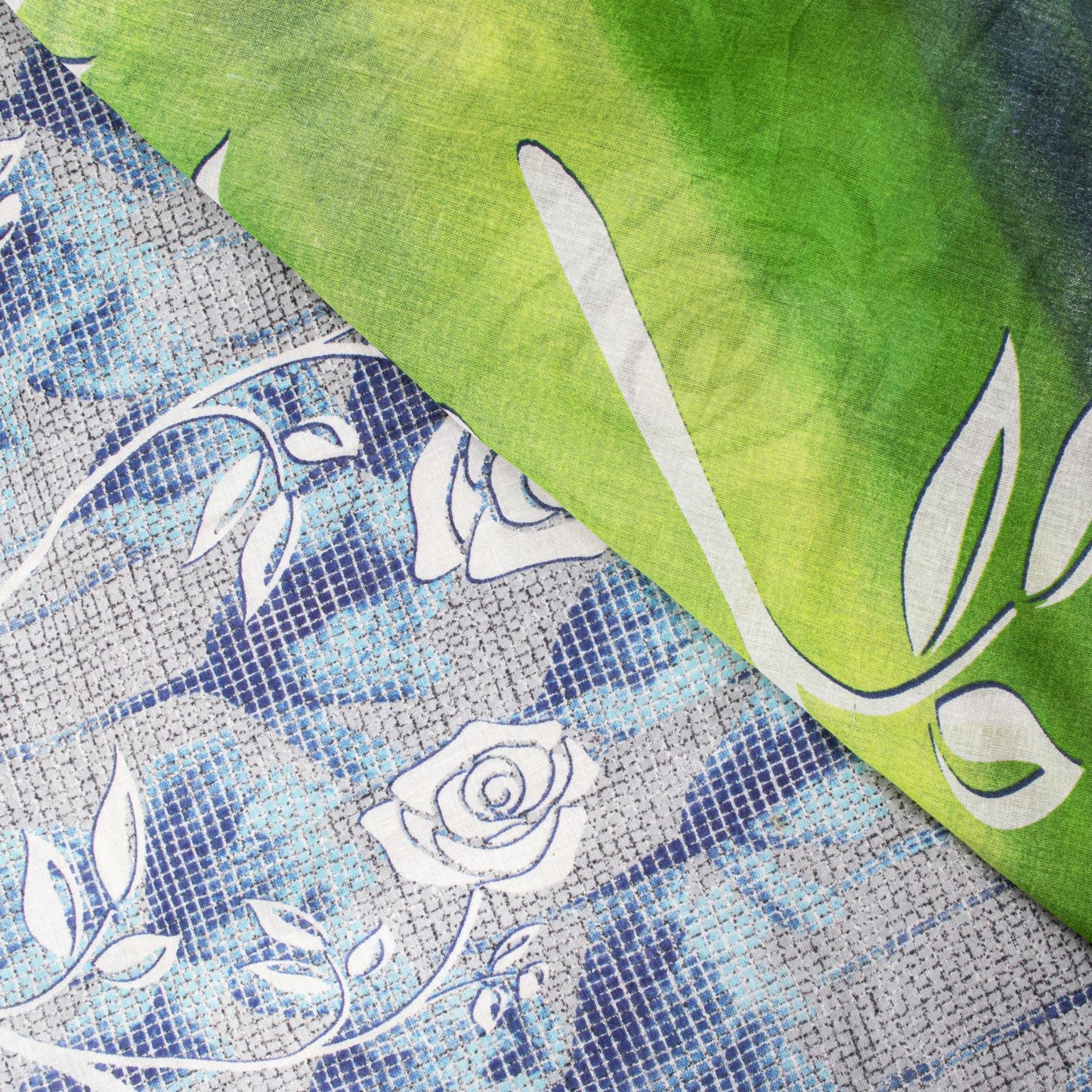 Sanskriti Vintage Saree Blue Soft Pure Cotton Floral Print Sari 5+YD Craftfabric