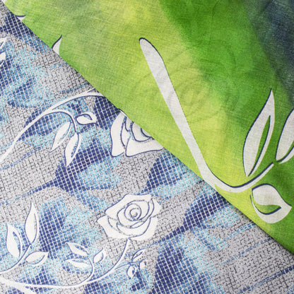 Sanskriti Vintage Saree Blue Soft Pure Cotton Floral Print Sari 5+YD Craftfabric
