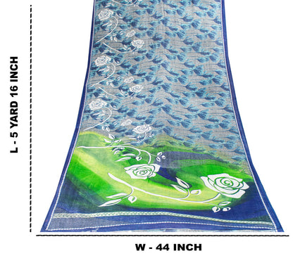 Sanskriti Vintage Saree Blue Soft Pure Cotton Floral Print Sari 5+YD Craftfabric
