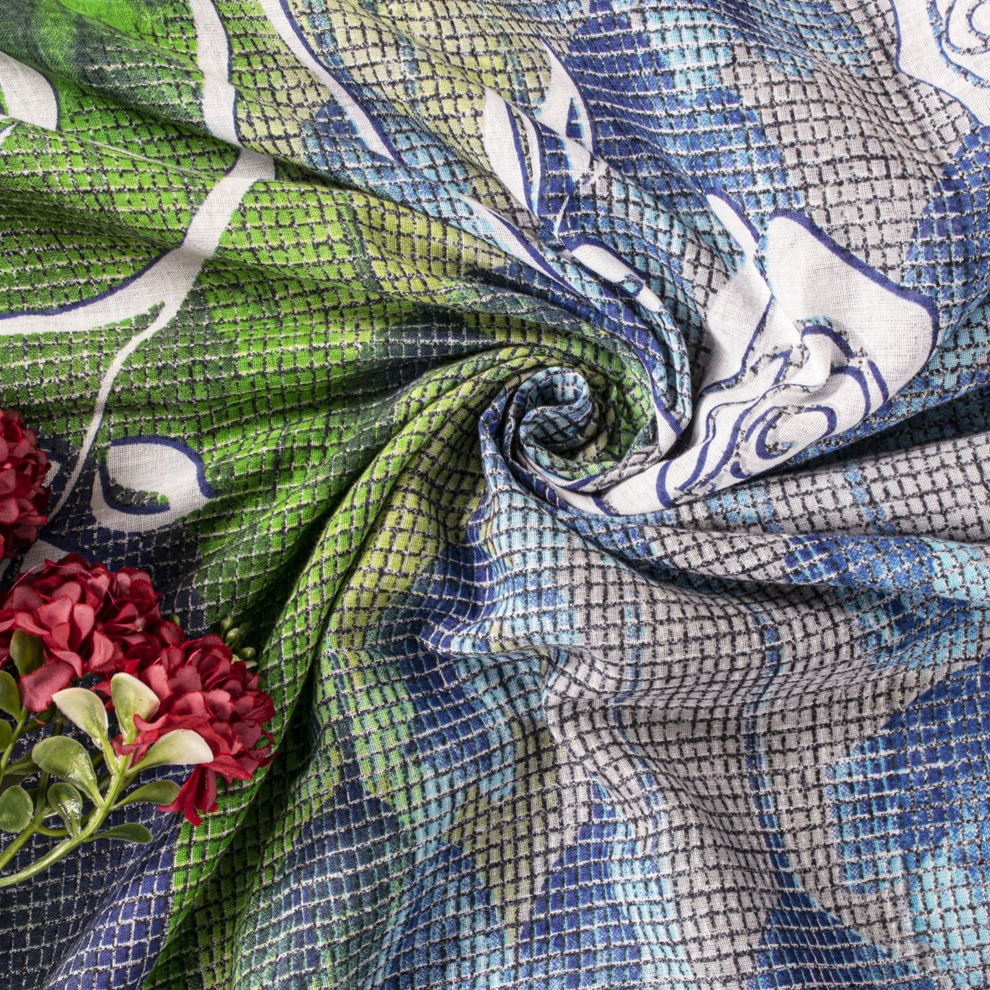 Sanskriti Vintage Saree Blue Soft Pure Cotton Floral Print Sari 5+YD Craftfabric