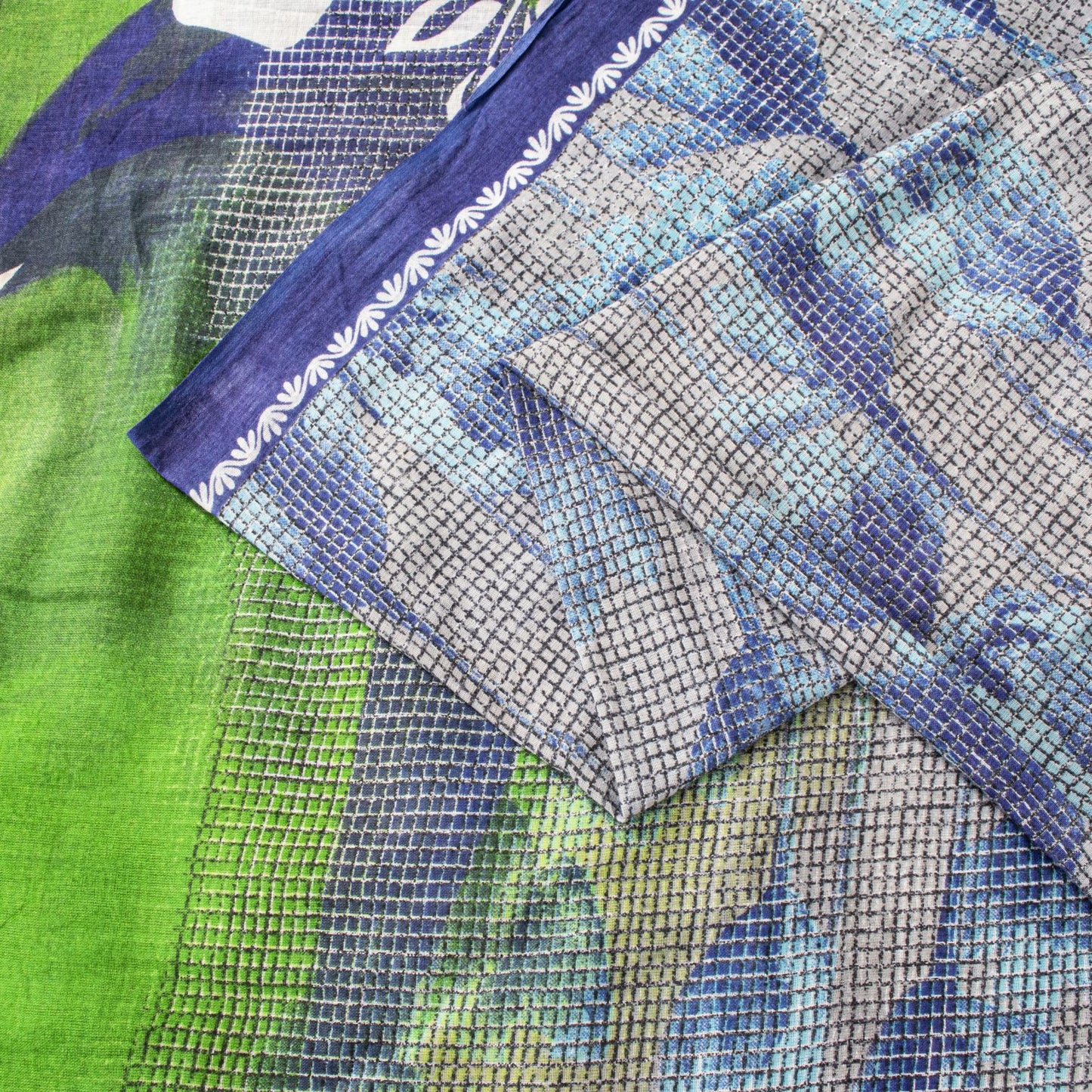 Sanskriti Vintage Saree Blue Soft Pure Cotton Floral Print Sari 5+YD Craftfabric