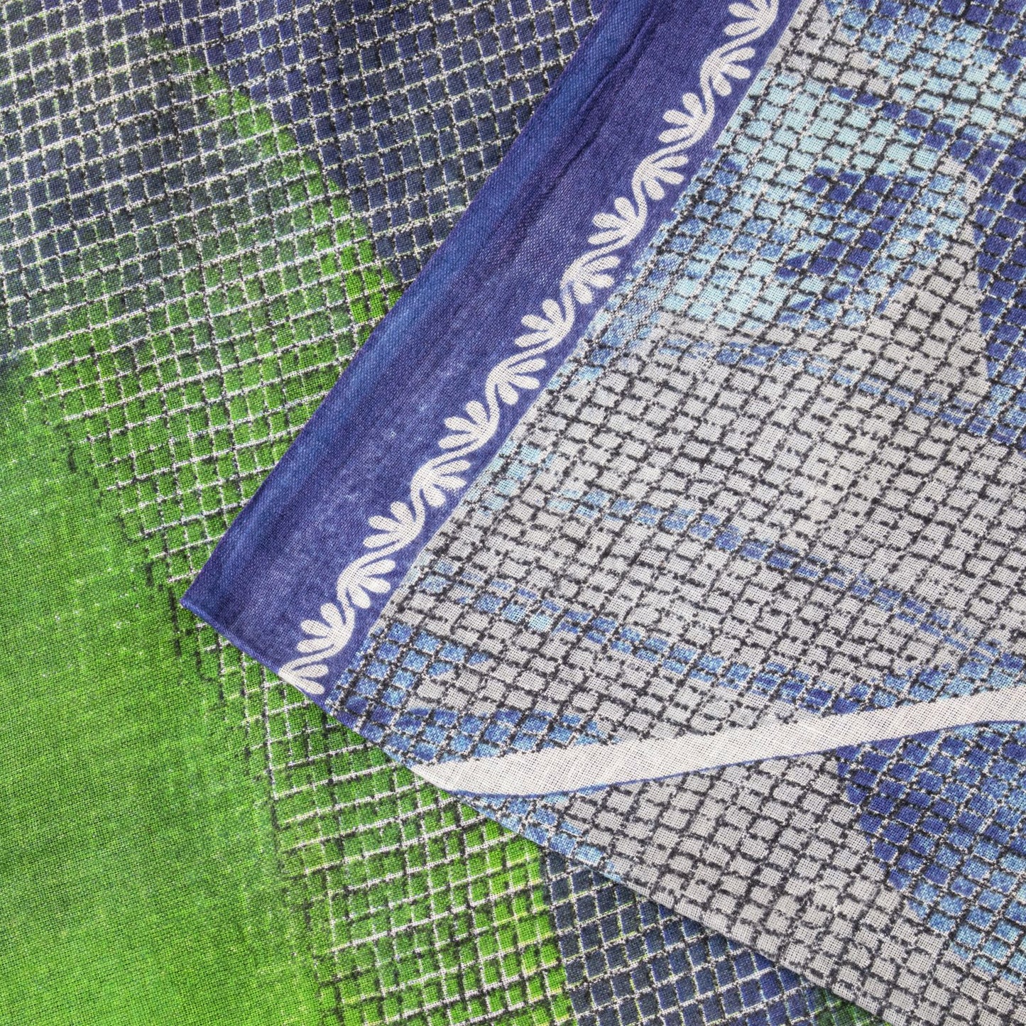 Sanskriti Vintage Saree Blue Soft Pure Cotton Floral Print Sari 5+YD Craftfabric