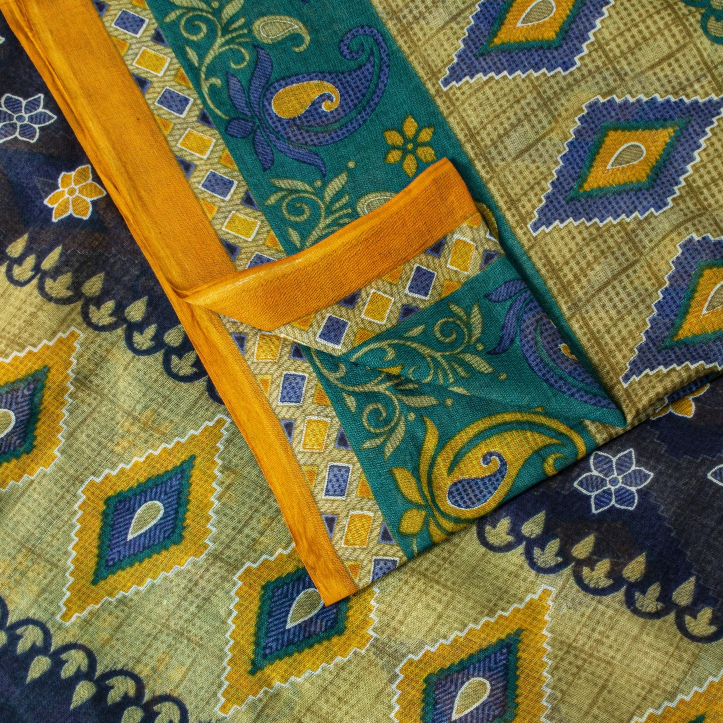Sanskriti Vintage Saree Green Soft 100%Pure Cotton Floral Print Sari 5+YD Fabric