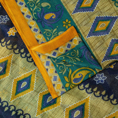 Sanskriti Vintage Saree Green Soft 100%Pure Cotton Floral Print Sari 5+YD Fabric