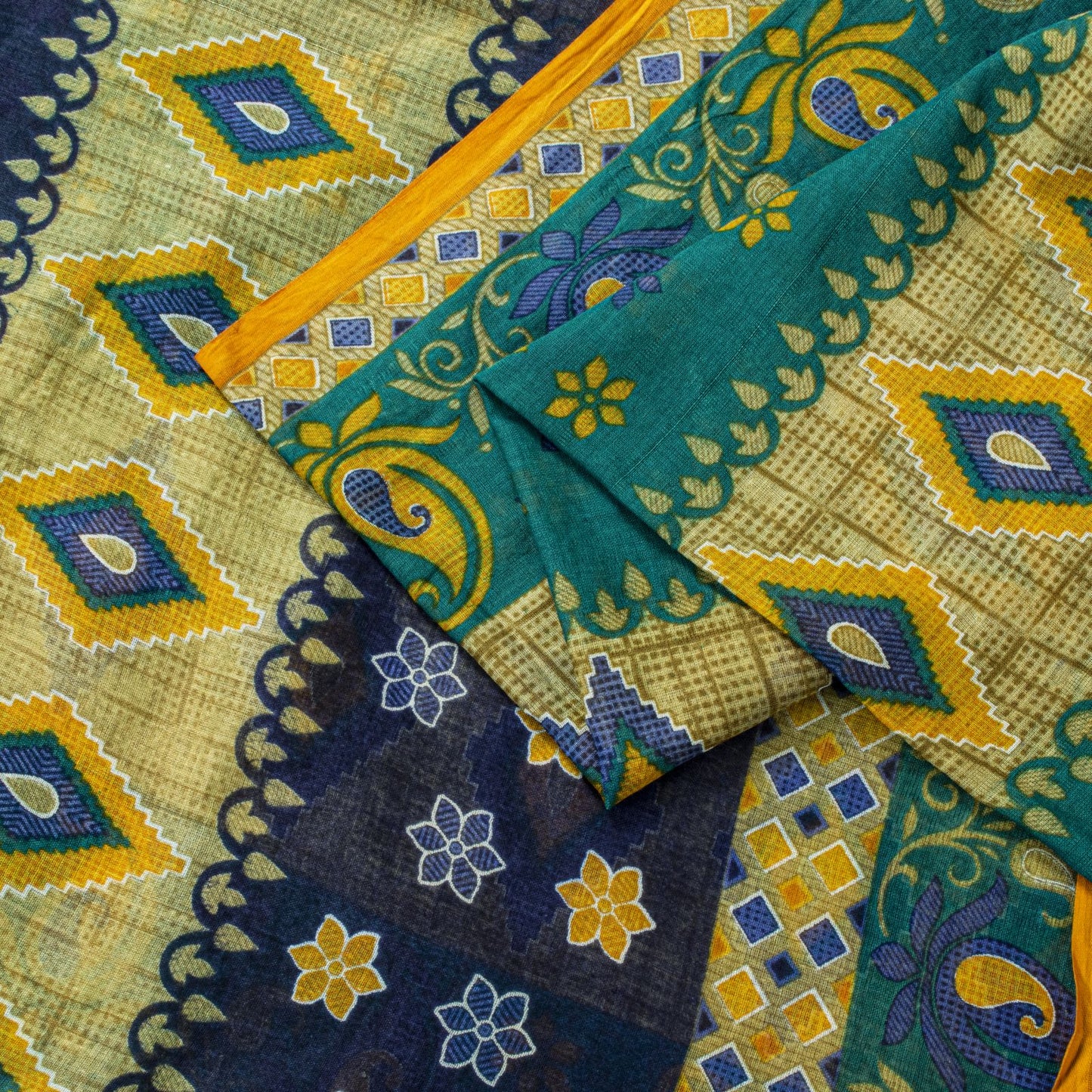 Sanskriti Vintage Saree Green Soft 100%Pure Cotton Floral Print Sari 5+YD Fabric