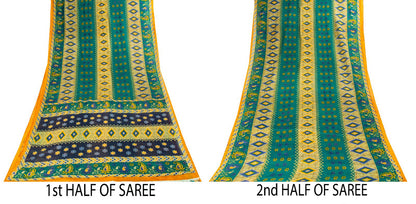 Sanskriti Vintage Saree Green Soft 100%Pure Cotton Floral Print Sari 5+YD Fabric