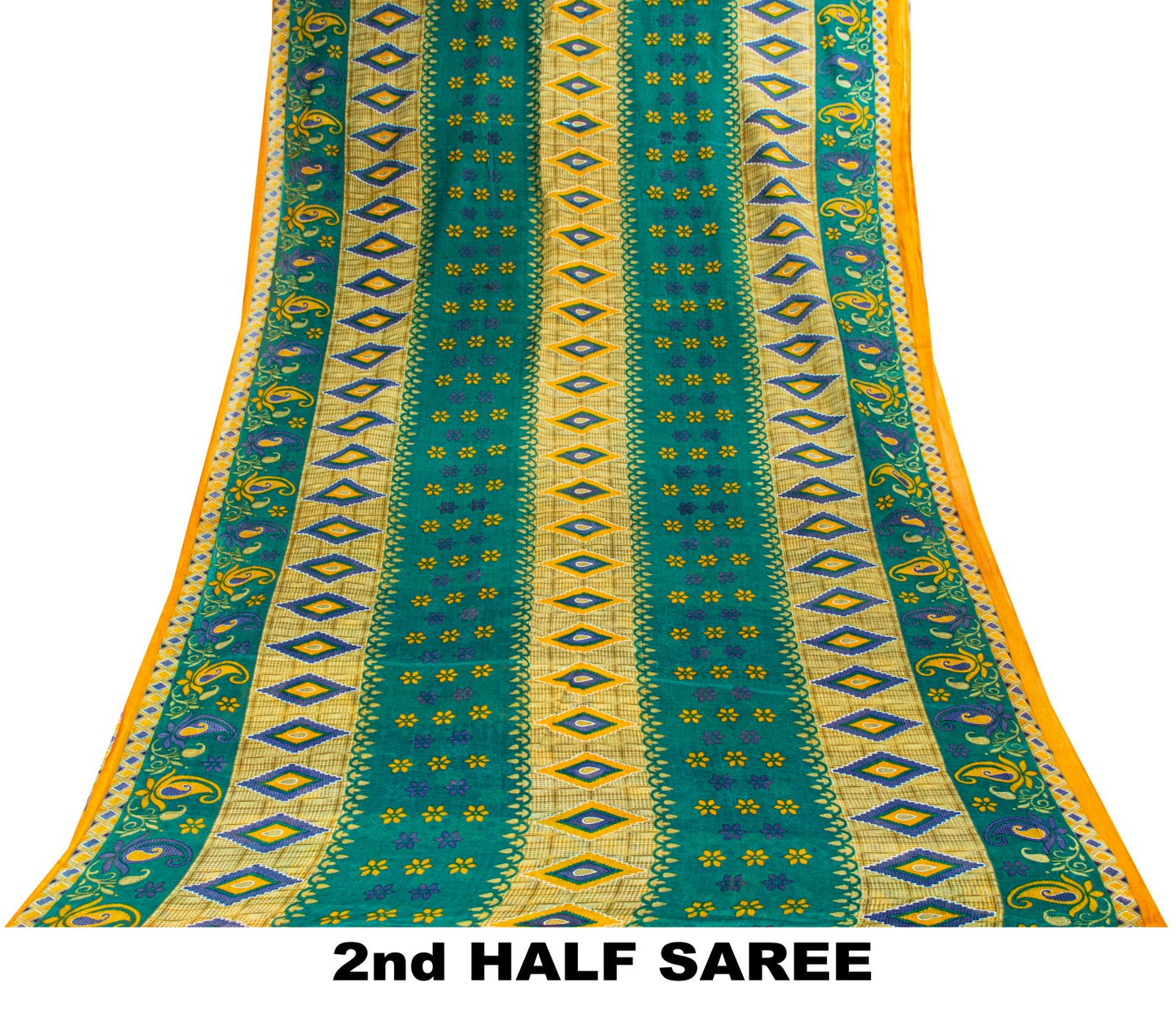 Sanskriti Vintage Saree Green Soft 100%Pure Cotton Floral Print Sari 5+YD Fabric