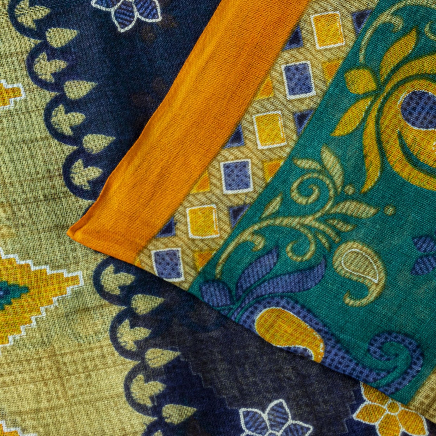 Sanskriti Vintage Saree Green Soft 100%Pure Cotton Floral Print Sari 5+YD Fabric