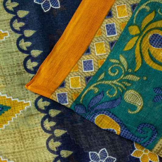 Sanskriti Vintage Saree Green Soft 100%Pure Cotton Floral Print Sari 5+YD Fabric