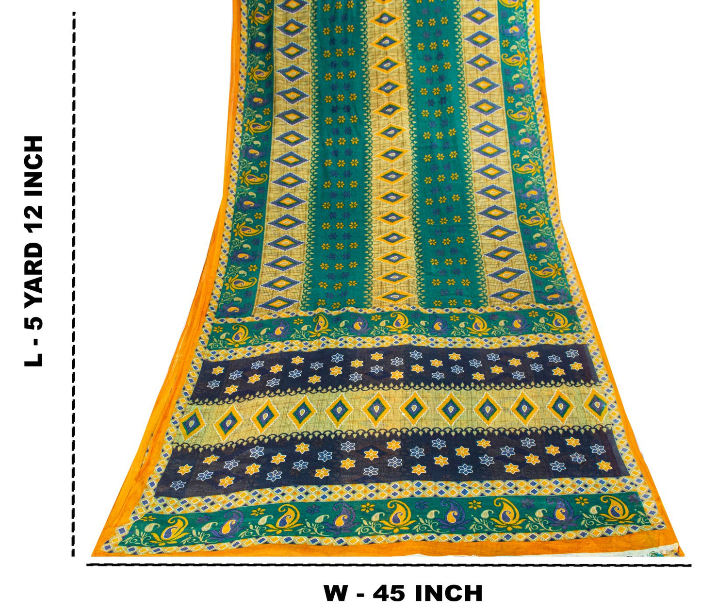 Sanskriti Vintage Saree Green Soft 100%Pure Cotton Floral Print Sari 5+YD Fabric