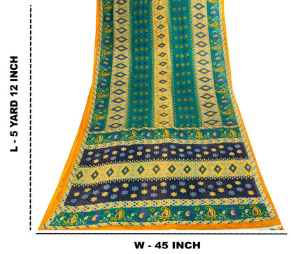 Sanskriti Vintage Saree Green Soft 100%Pure Cotton Floral Print Sari 5+YD Fabric