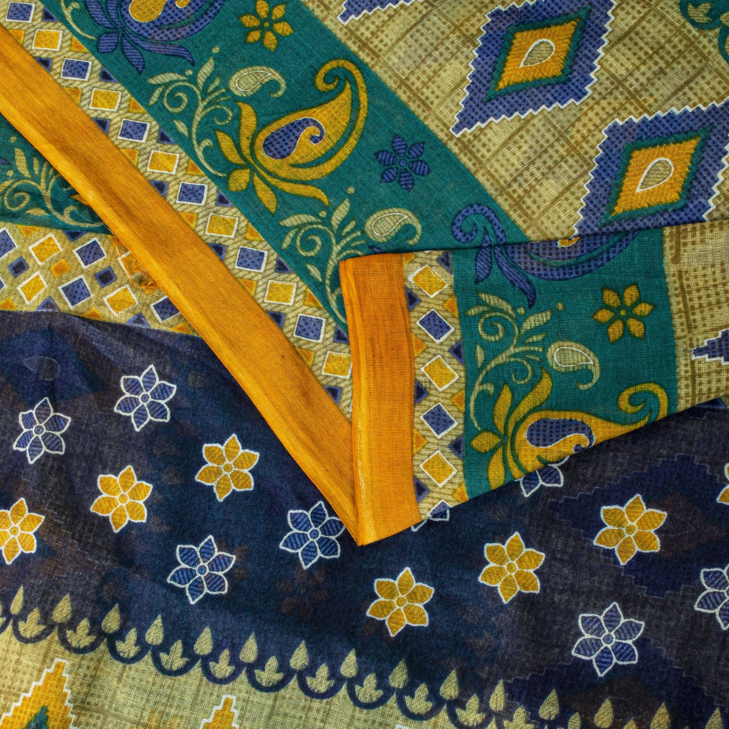Sanskriti Vintage Saree Green Soft 100%Pure Cotton Floral Print Sari 5+YD Fabric