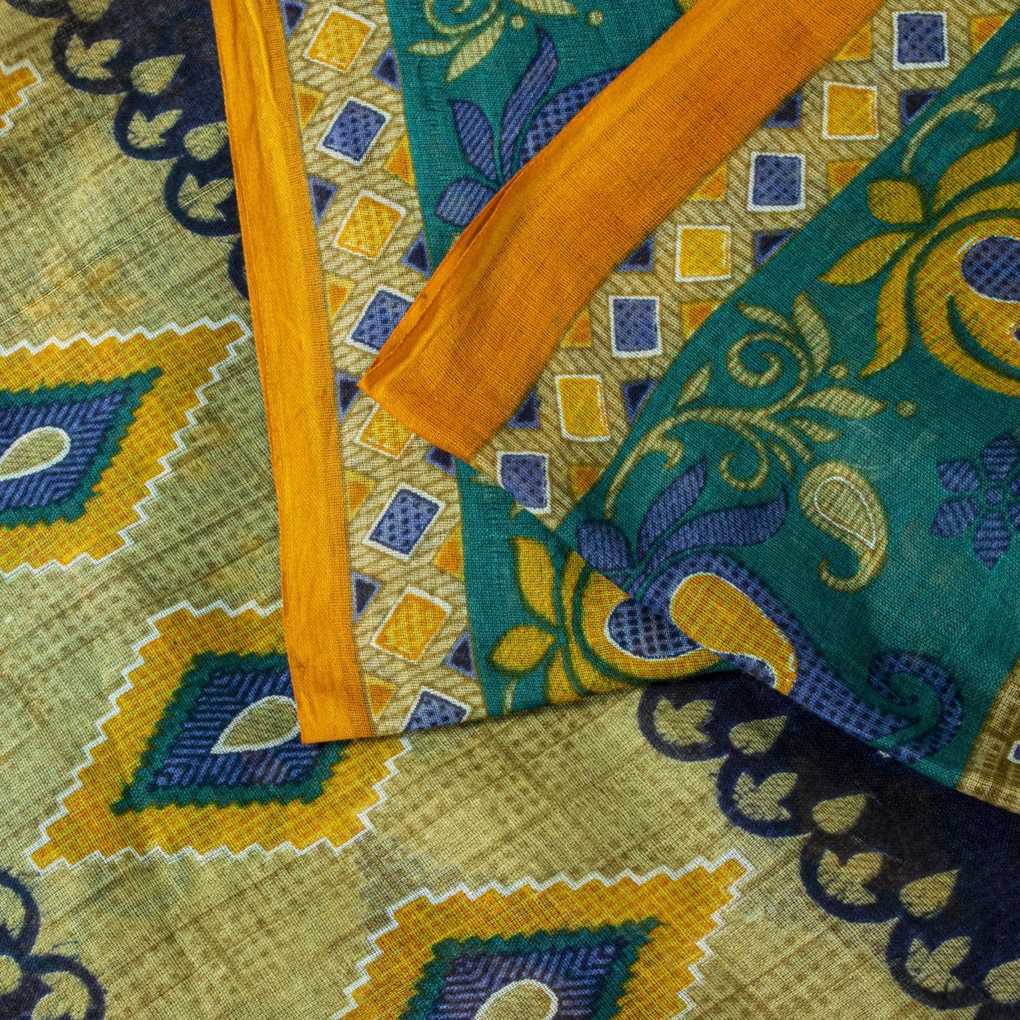 Sanskriti Vintage Saree Green Soft 100%Pure Cotton Floral Print Sari 5+YD Fabric