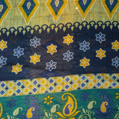 Sanskriti Vintage Saree Green Soft 100%Pure Cotton Floral Print Sari 5+YD Fabric