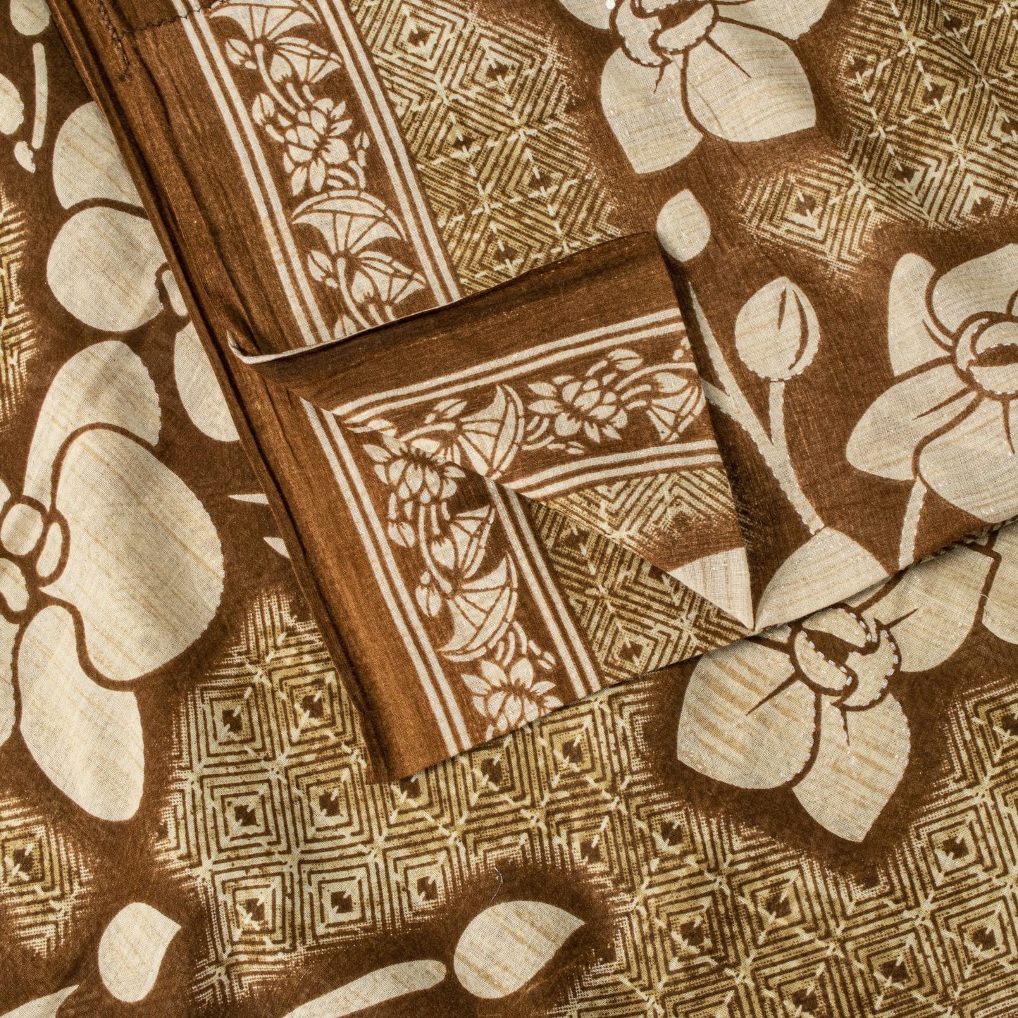 Sanskriti Vintage Saree Brown Soft 100%Pure Cotton Floral Print Sari 5+YD Fabric
