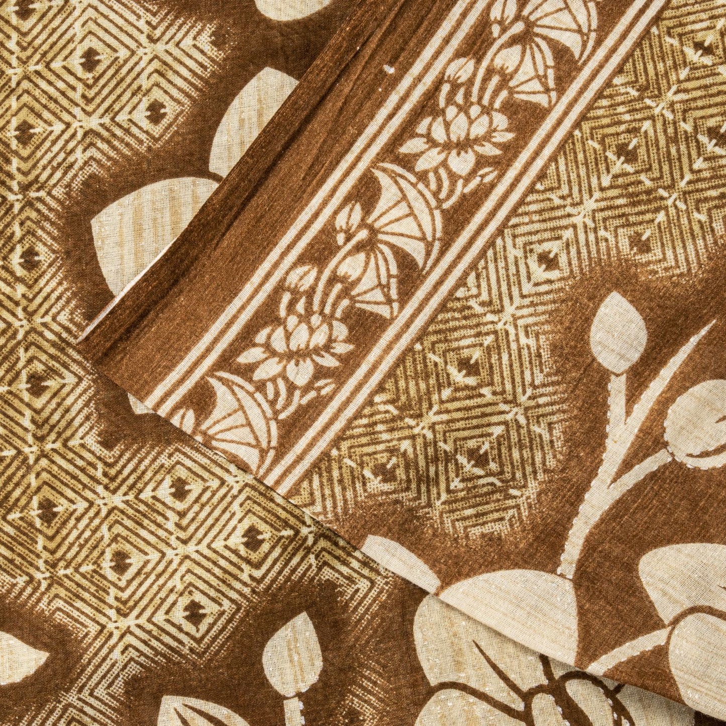 Sanskriti Vintage Saree Brown Soft 100%Pure Cotton Floral Print Sari 5+YD Fabric