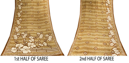 Sanskriti Vintage Saree Brown Soft 100%Pure Cotton Floral Print Sari 5+YD Fabric
