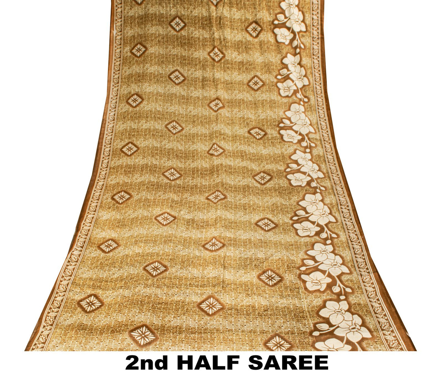 Sanskriti Vintage Saree Brown Soft 100%Pure Cotton Floral Print Sari 5+YD Fabric