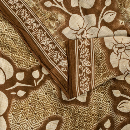 Sanskriti Vintage Saree Brown Soft 100%Pure Cotton Floral Print Sari 5+YD Fabric