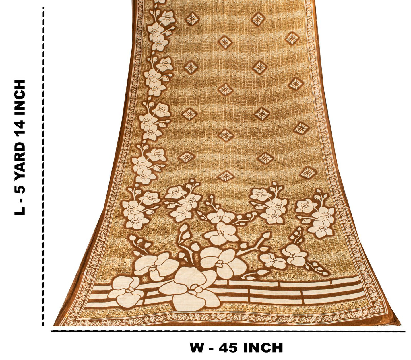 Sanskriti Vintage Saree Brown Soft 100%Pure Cotton Floral Print Sari 5+YD Fabric