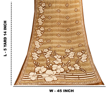 Sanskriti Vintage Saree Brown Soft 100%Pure Cotton Floral Print Sari 5+YD Fabric
