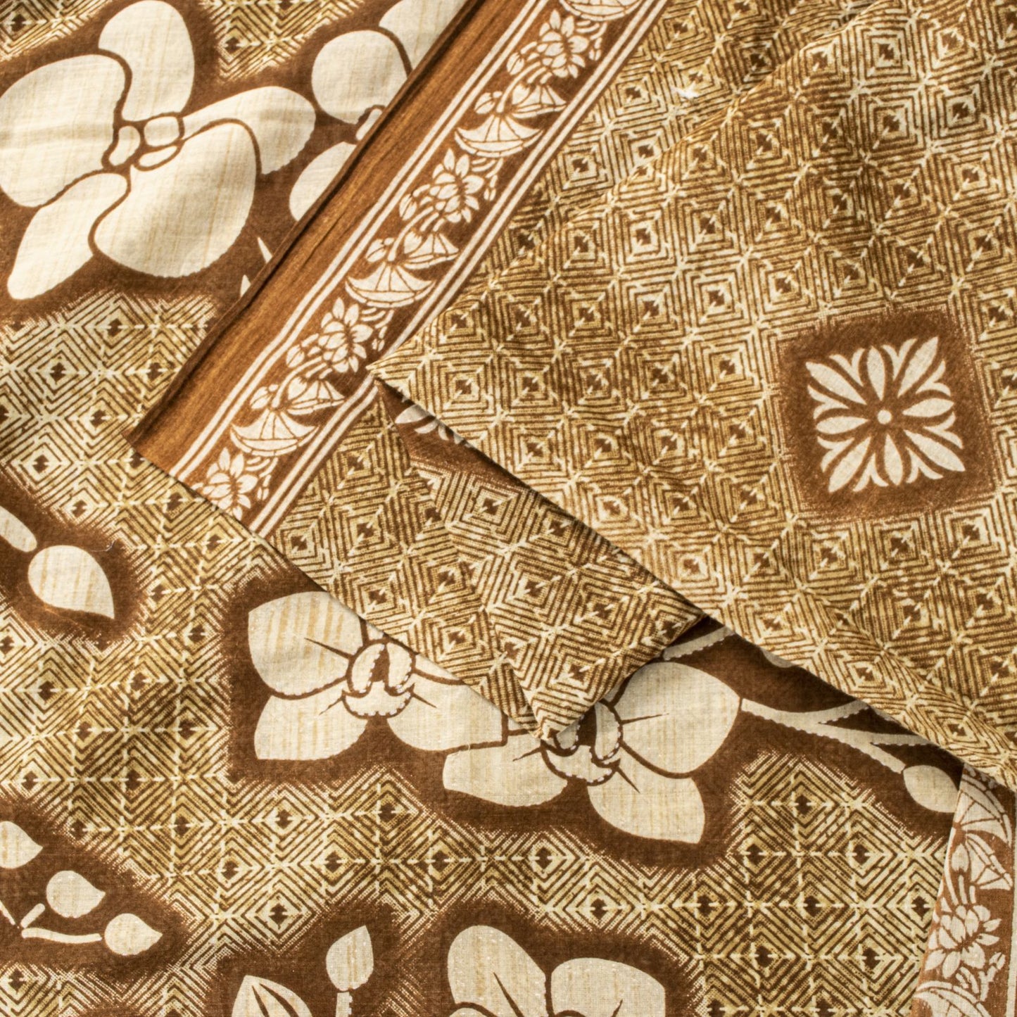 Sanskriti Vintage Saree Brown Soft 100%Pure Cotton Floral Print Sari 5+YD Fabric