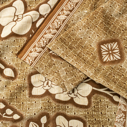 Sanskriti Vintage Saree Brown Soft 100%Pure Cotton Floral Print Sari 5+YD Fabric