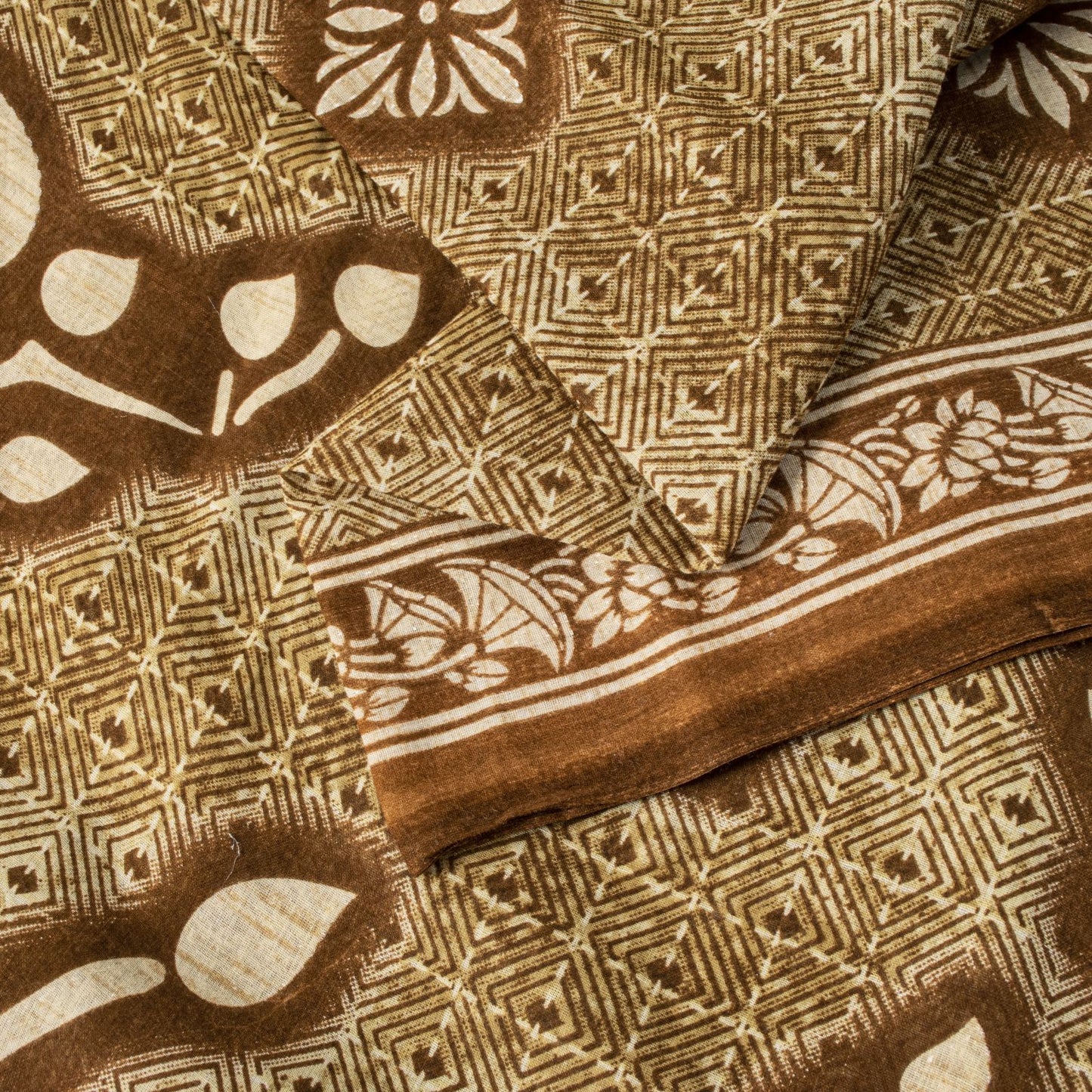 Sanskriti Vintage Saree Brown Soft 100%Pure Cotton Floral Print Sari 5+YD Fabric