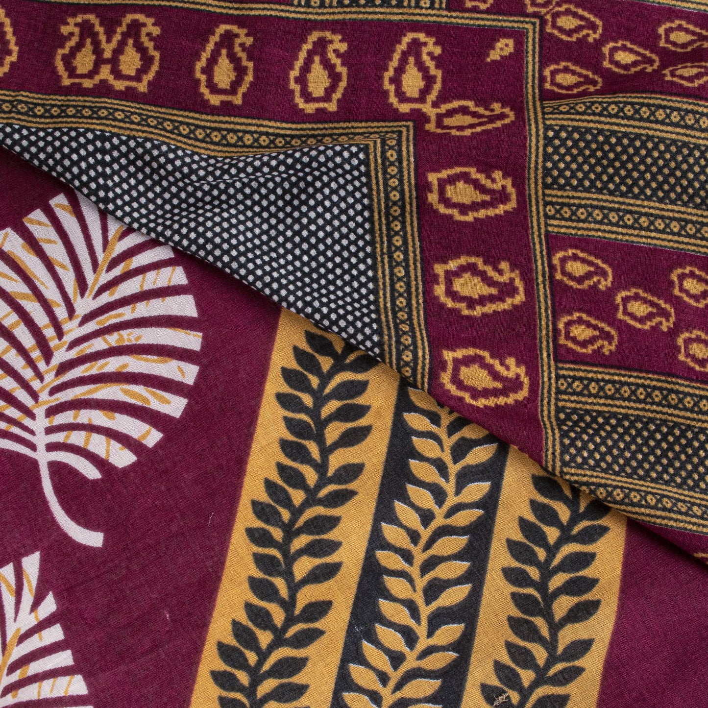 Sanskriti Vintage Dark Red Soft Pure Cotton Saree Leaf Printed Sari 5+YD Fabric
