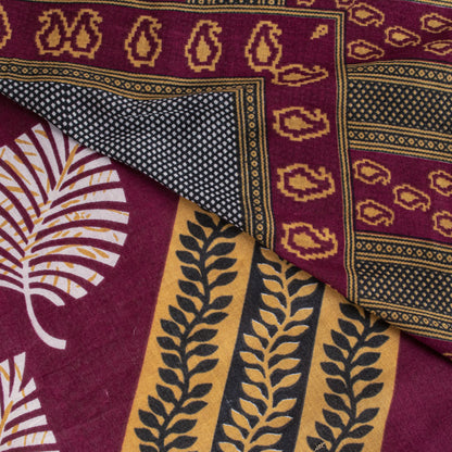 Sanskriti Vintage Dark Red Soft Pure Cotton Saree Leaf Printed Sari 5+YD Fabric