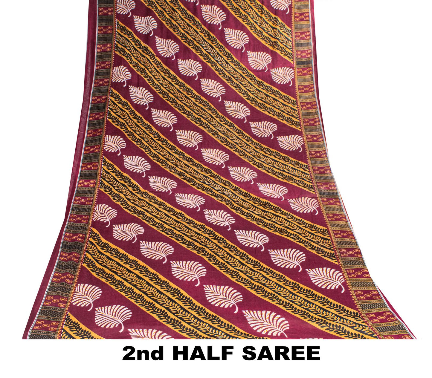 Sanskriti Vintage Dark Red Soft Pure Cotton Saree Leaf Printed Sari 5+YD Fabric