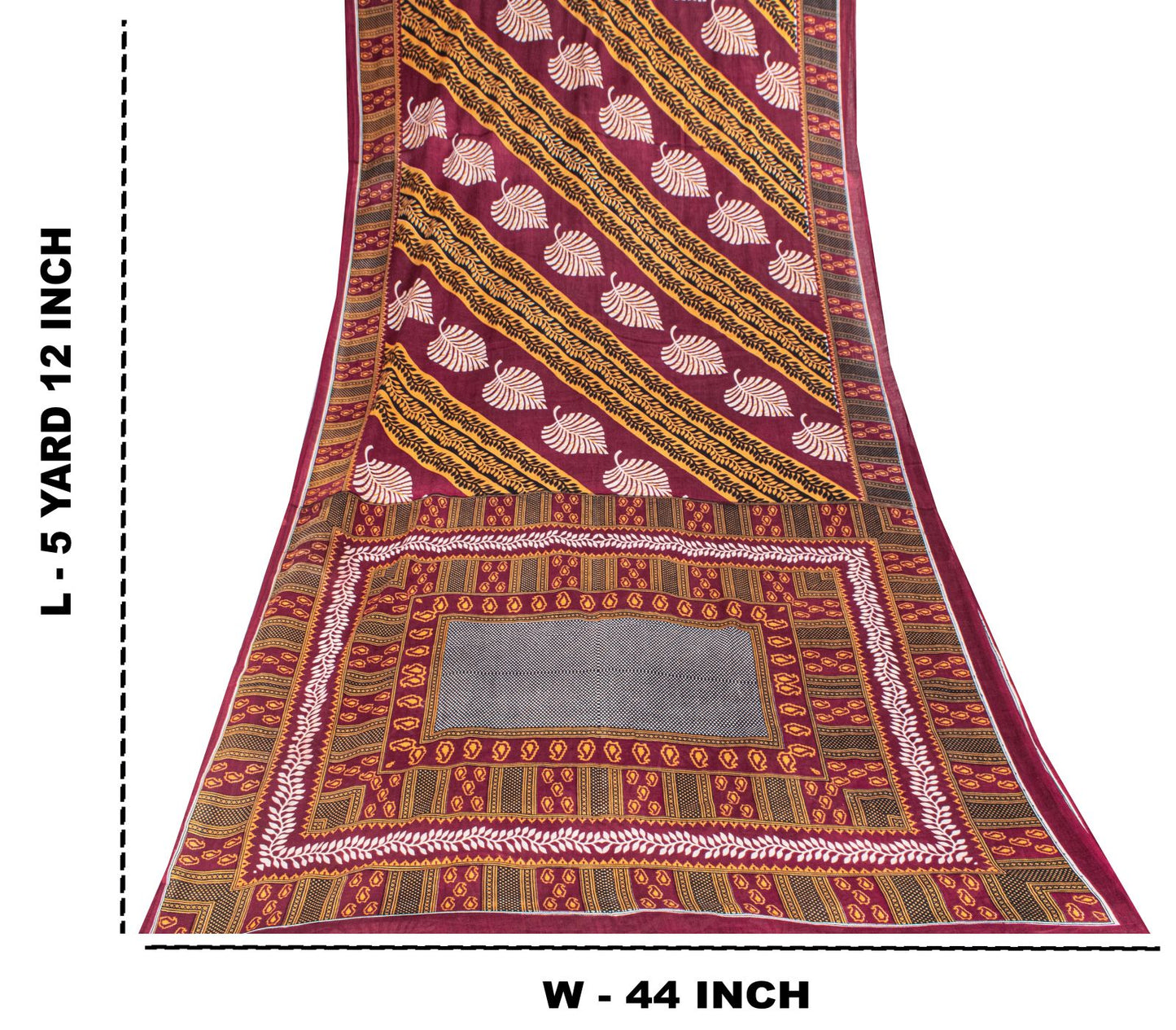 Sanskriti Vintage Dark Red Soft Pure Cotton Saree Leaf Printed Sari 5+YD Fabric