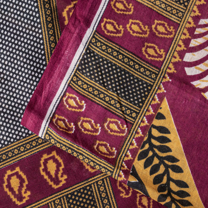 Sanskriti Vintage Dark Red Soft Pure Cotton Saree Leaf Printed Sari 5+YD Fabric