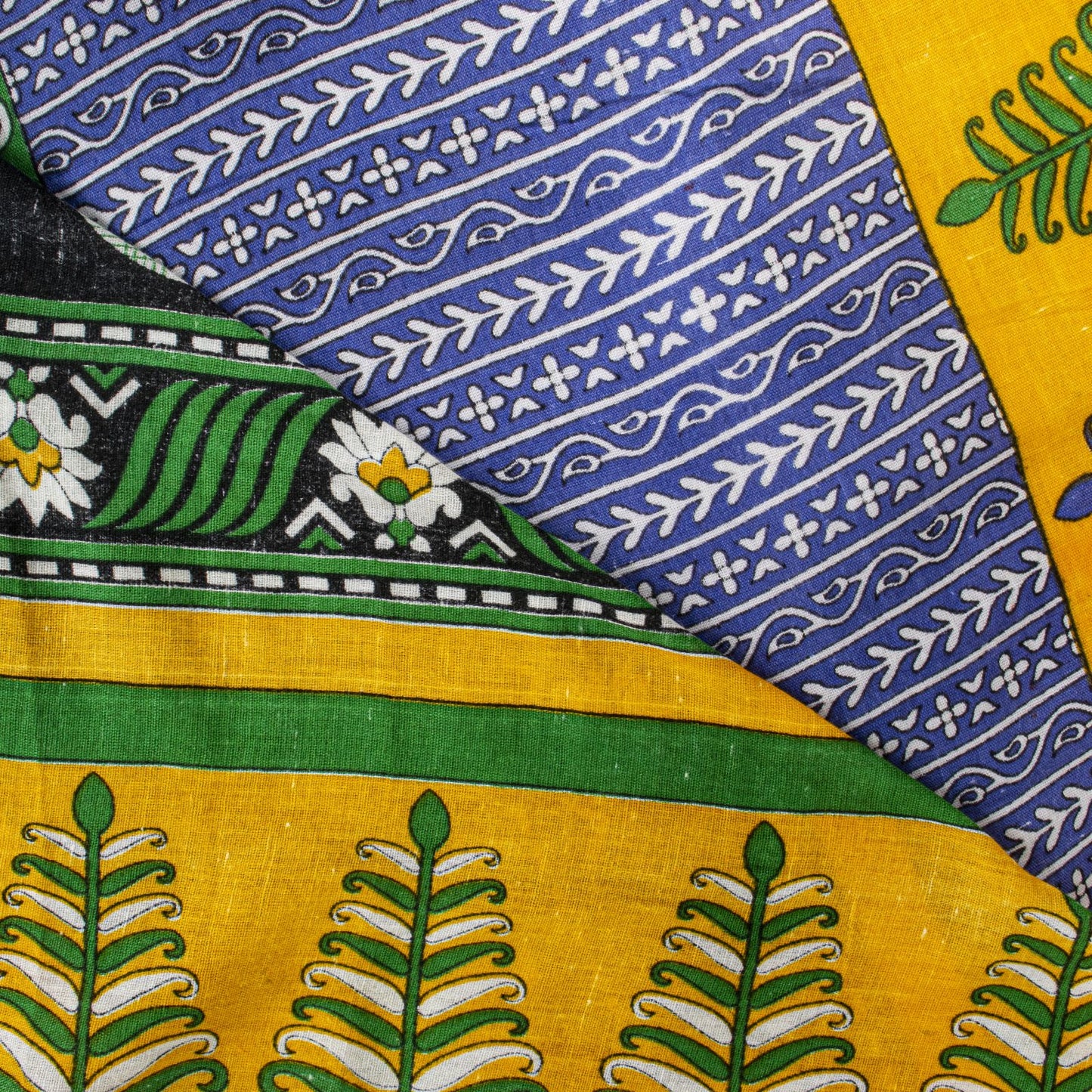 Sanskriti Vintage Saree Green Soft Pure Cotton Floral Printed Sari 5+YD Fabric