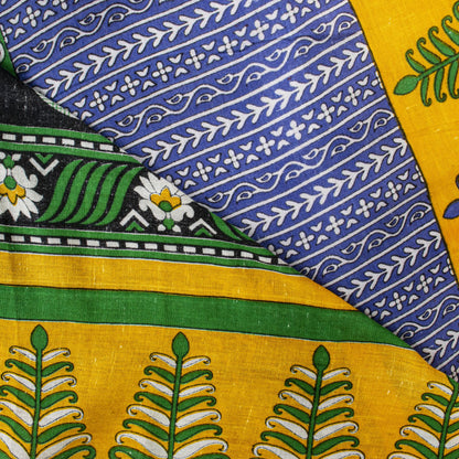 Sanskriti Vintage Saree Green Soft Pure Cotton Floral Printed Sari 5+YD Fabric