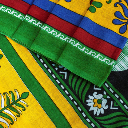 Sanskriti Vintage Saree Green Soft Pure Cotton Floral Printed Sari 5+YD Fabric
