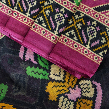 Sanskriti Vintage Saree Pink Pure Cotton Patan Patola Printed Gujrat Sari 5.5YD