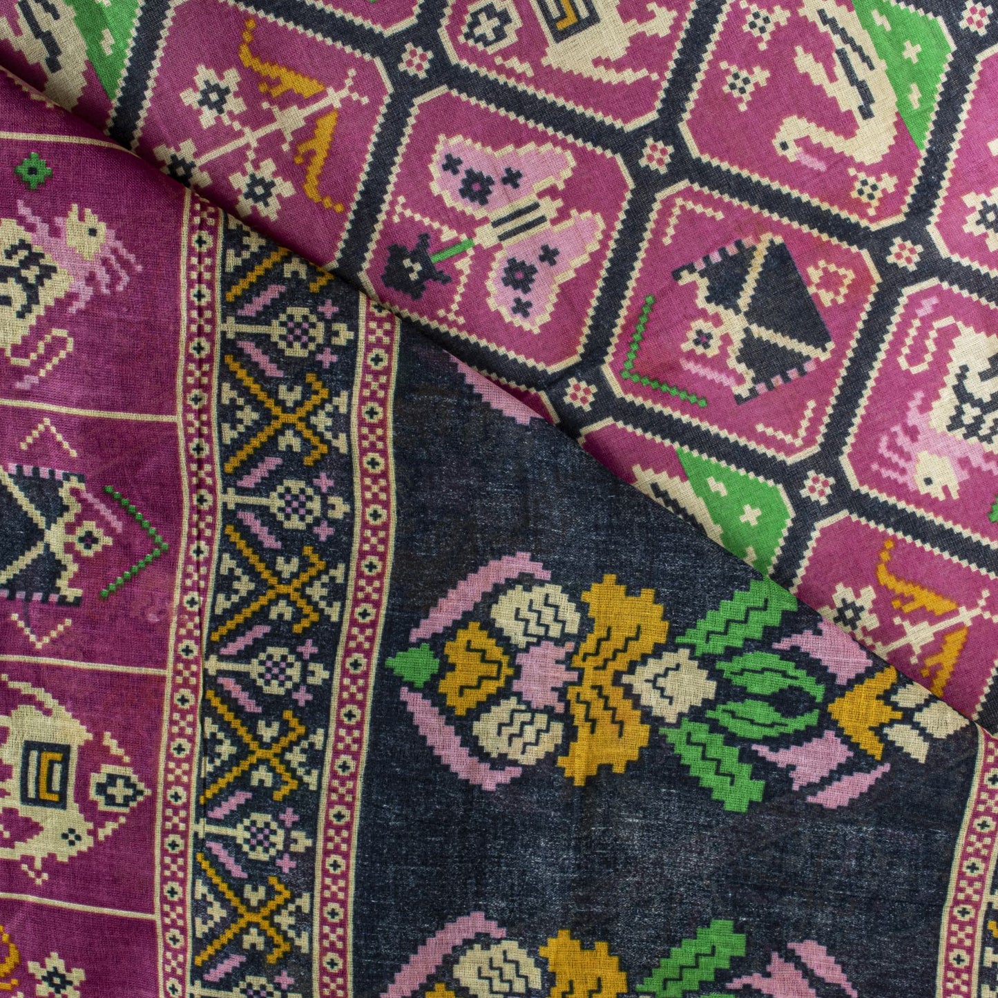 Sanskriti Vintage Saree Pink Pure Cotton Patan Patola Printed Gujrat Sari 5.5YD
