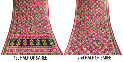 Sanskriti Vintage Saree Pink Pure Cotton Patan Patola Printed Gujrat Sari 5.5YD
