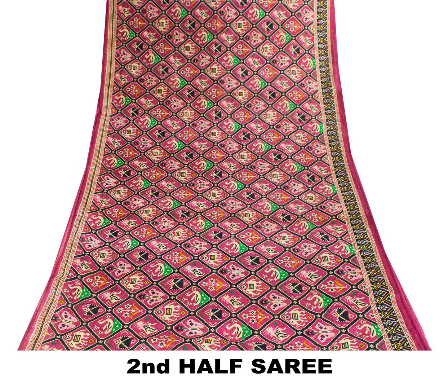Sanskriti Vintage Saree Pink Pure Cotton Patan Patola Printed Gujrat Sari 5.5YD