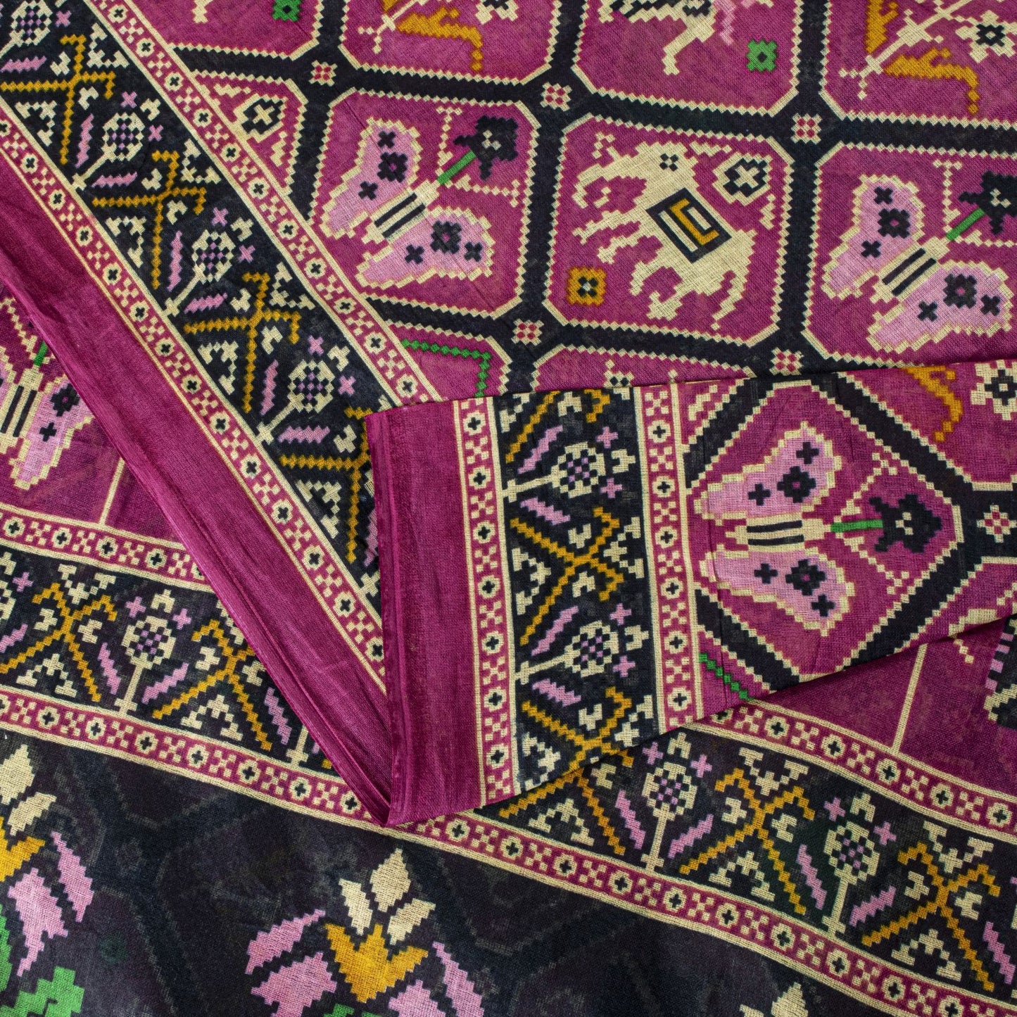 Sanskriti Vintage Saree Pink Pure Cotton Patan Patola Printed Gujrat Sari 5.5YD