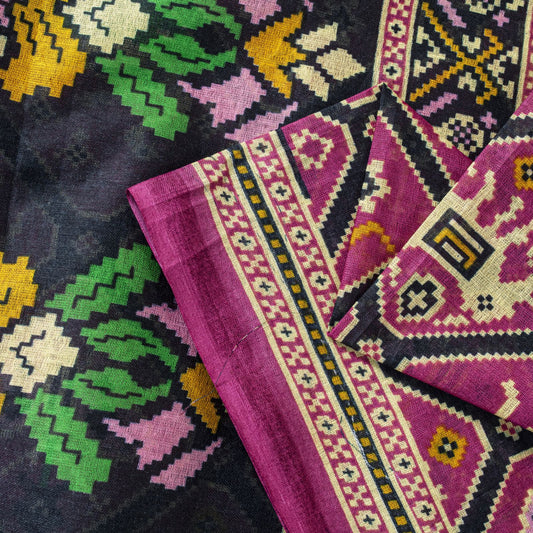 Sanskriti Vintage Saree Pink Pure Cotton Patan Patola Printed Gujrat Sari 5.5YD