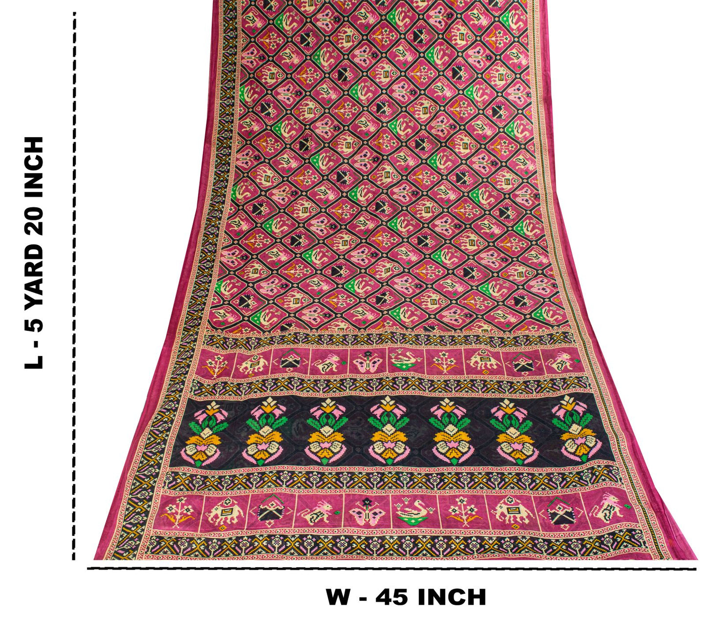 Sanskriti Vintage Saree Pink Pure Cotton Patan Patola Printed Gujrat Sari 5.5YD