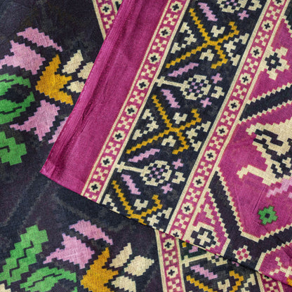 Sanskriti Vintage Saree Pink Pure Cotton Patan Patola Printed Gujrat Sari 5.5YD