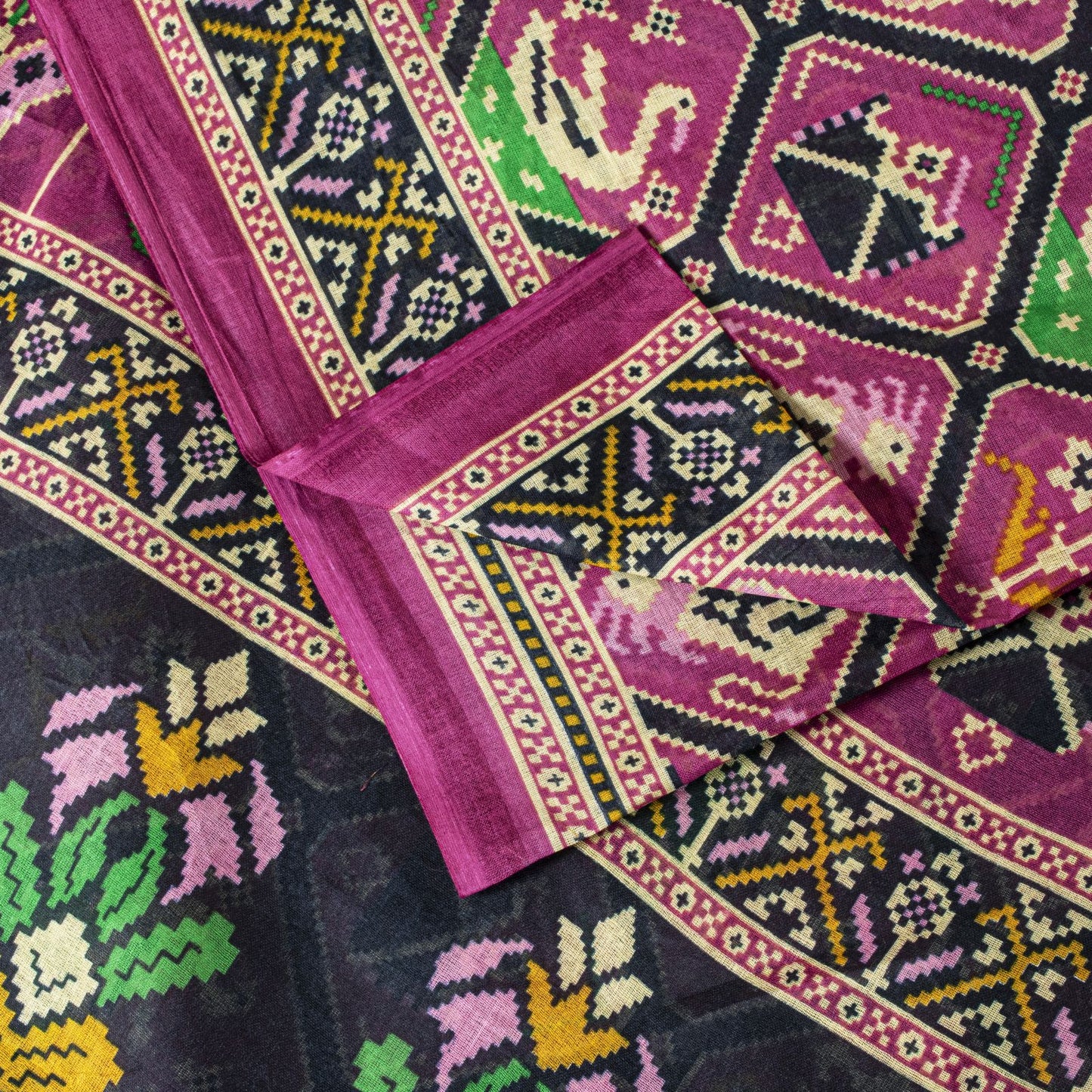 Sanskriti Vintage Saree Pink Pure Cotton Patan Patola Printed Gujrat Sari 5.5YD
