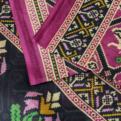 Sanskriti Vintage Saree Pink Pure Cotton Patan Patola Printed Gujrat Sari 5.5YD