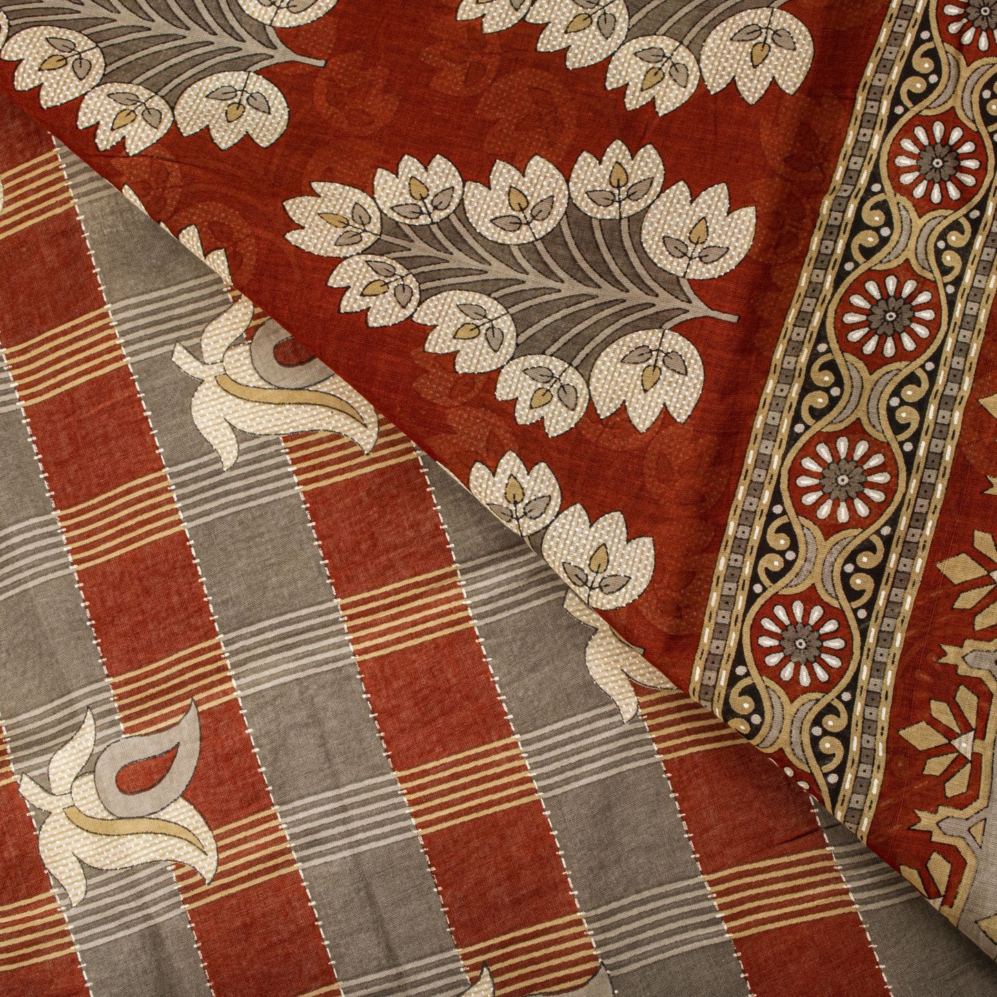Sanskriti Vintage Gray-Brown Pure Cotton Saree Printed Sari 5+YD Craft Fabric